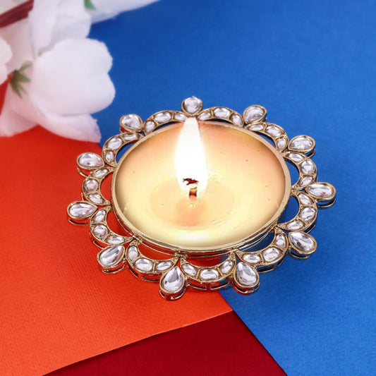Saloni Fashion Jewellery Traditional Appealing Half Moon and Oval Shape Brass Gold Plated Festival Decorative Deep / Diya