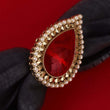 Saloni Fashion Jewellery Inspired Oval Shape Center Red Stone Gold Plated Set of 2 Combo Adjustable Finger Ring For Women