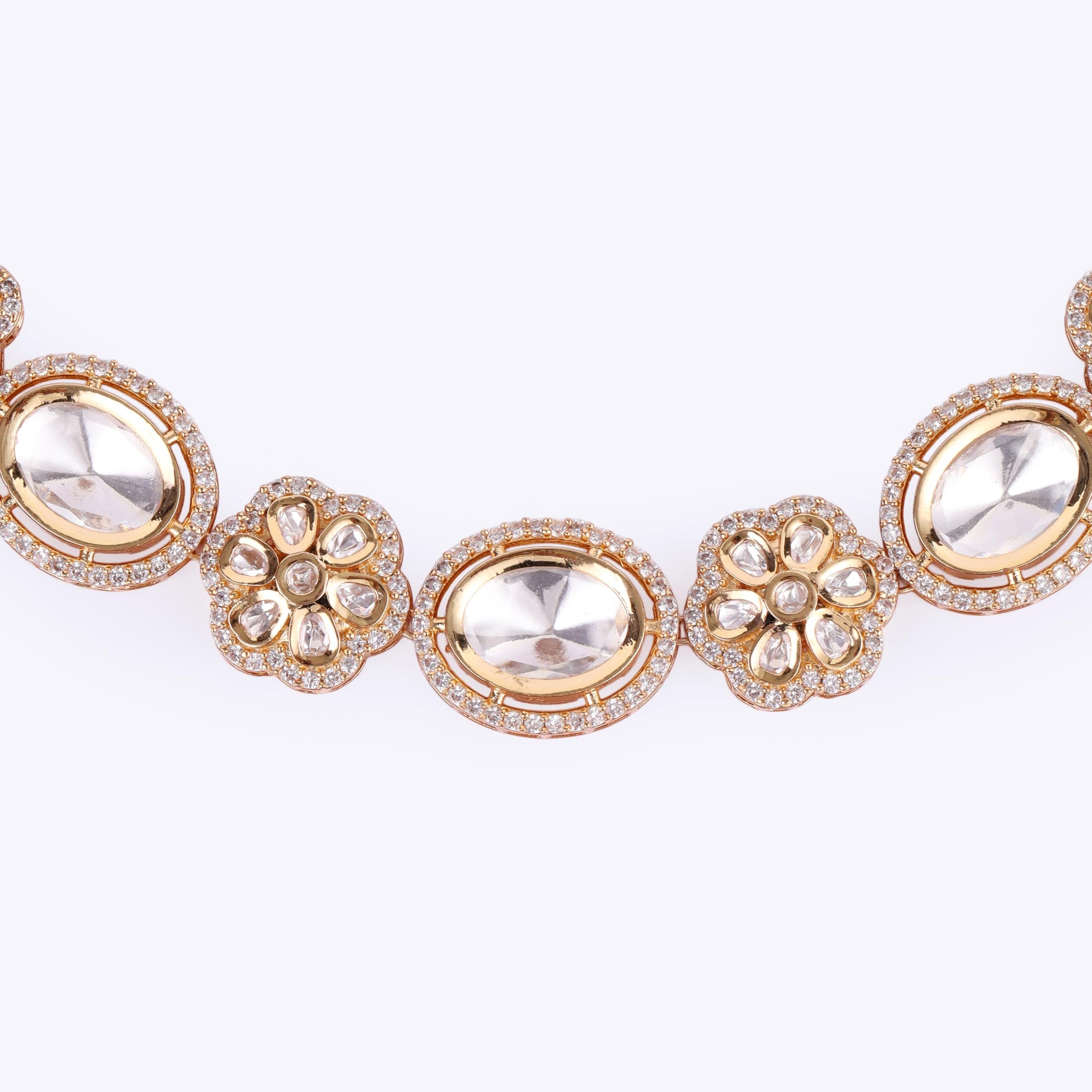 Saloni Fashion Jewellery Charming Flower and Circle Shape Uncut Kundan Stone 18 KT Gold Plated Brass Choker Necklace Set For Women and Girls
