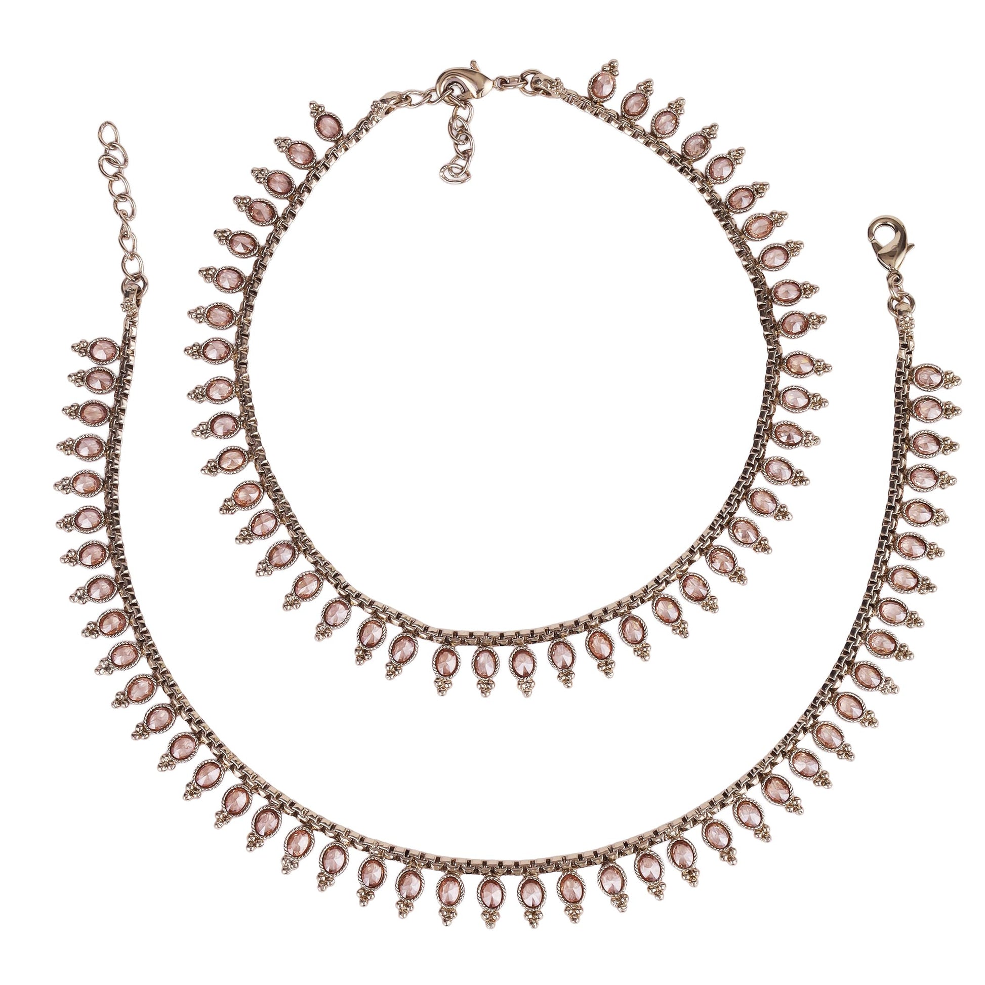 Saloni Fashion Jewellery Traditional Glimmery Oval Shape Gold Plated Set of 2 Anklet(Payal) For Women
