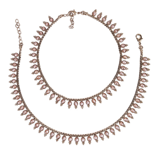 Saloni Fashion Jewellery Traditional Glimmery Oval Shape Gold Plated Set of 2 Anklet(Payal) For Women