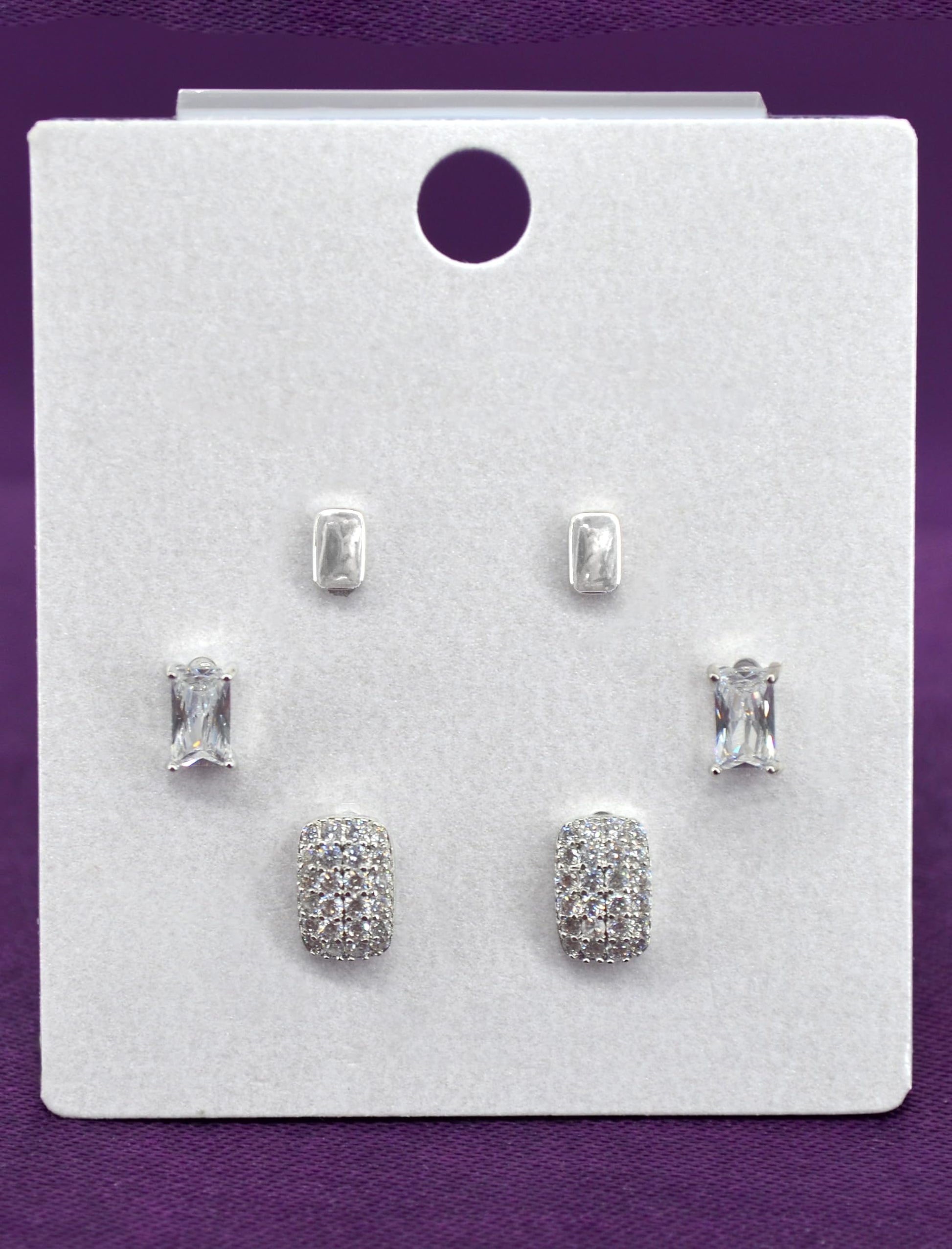 Saloni Fashion Jewellery Stylish Square Shape CZ Brass Silver Plated Set of 3 Combo Stud Earring For Women and Girls