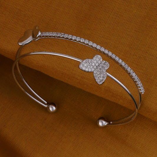 Saloni Fashion Jewellery Incredible Butterfly Silver Plated Adjustable Cuff Bracelet Kada For Women