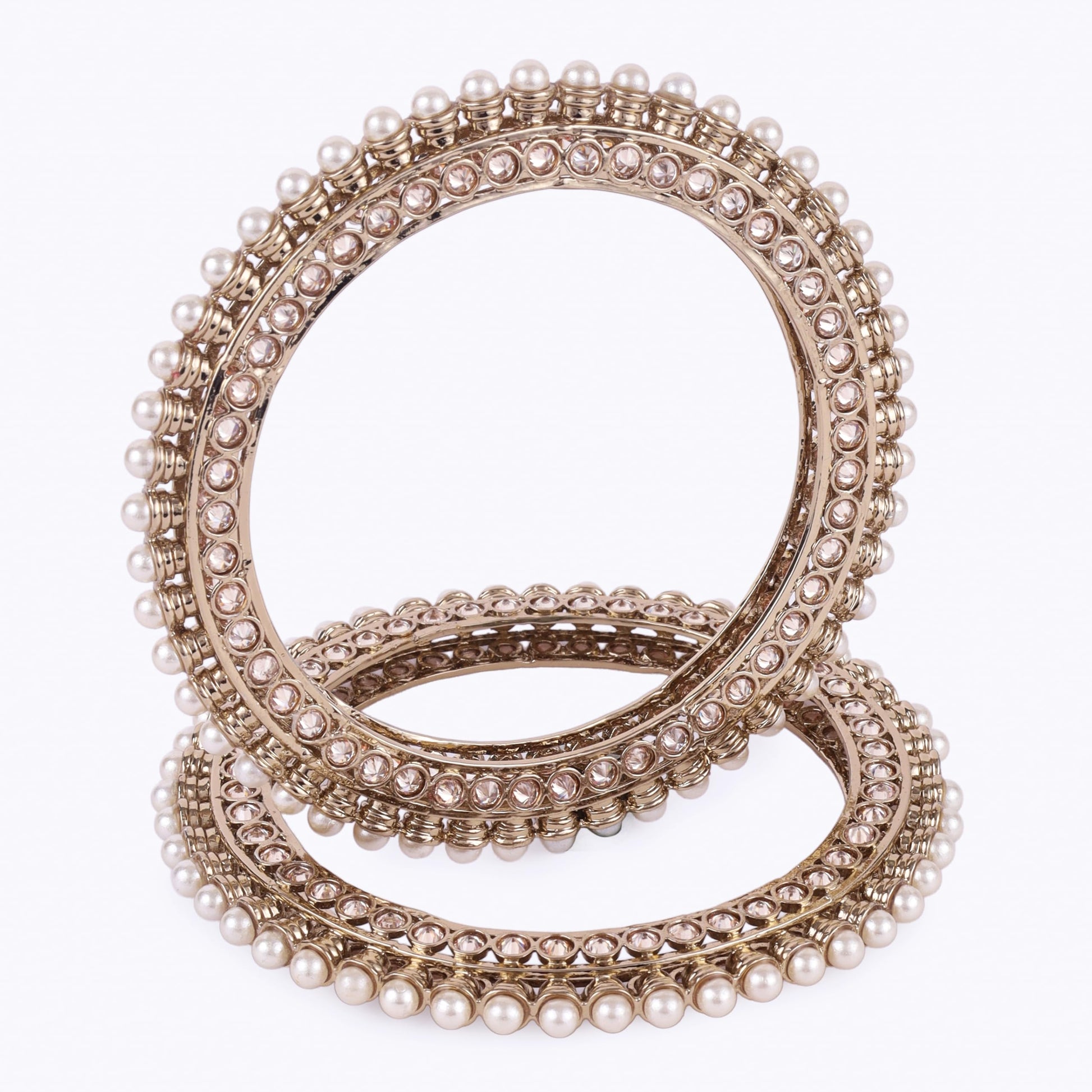 Saloni Fashion Jewellery Pretty Glimmery Round Shape Gold Plated Brown Stone Set of 2 Bangles For Women