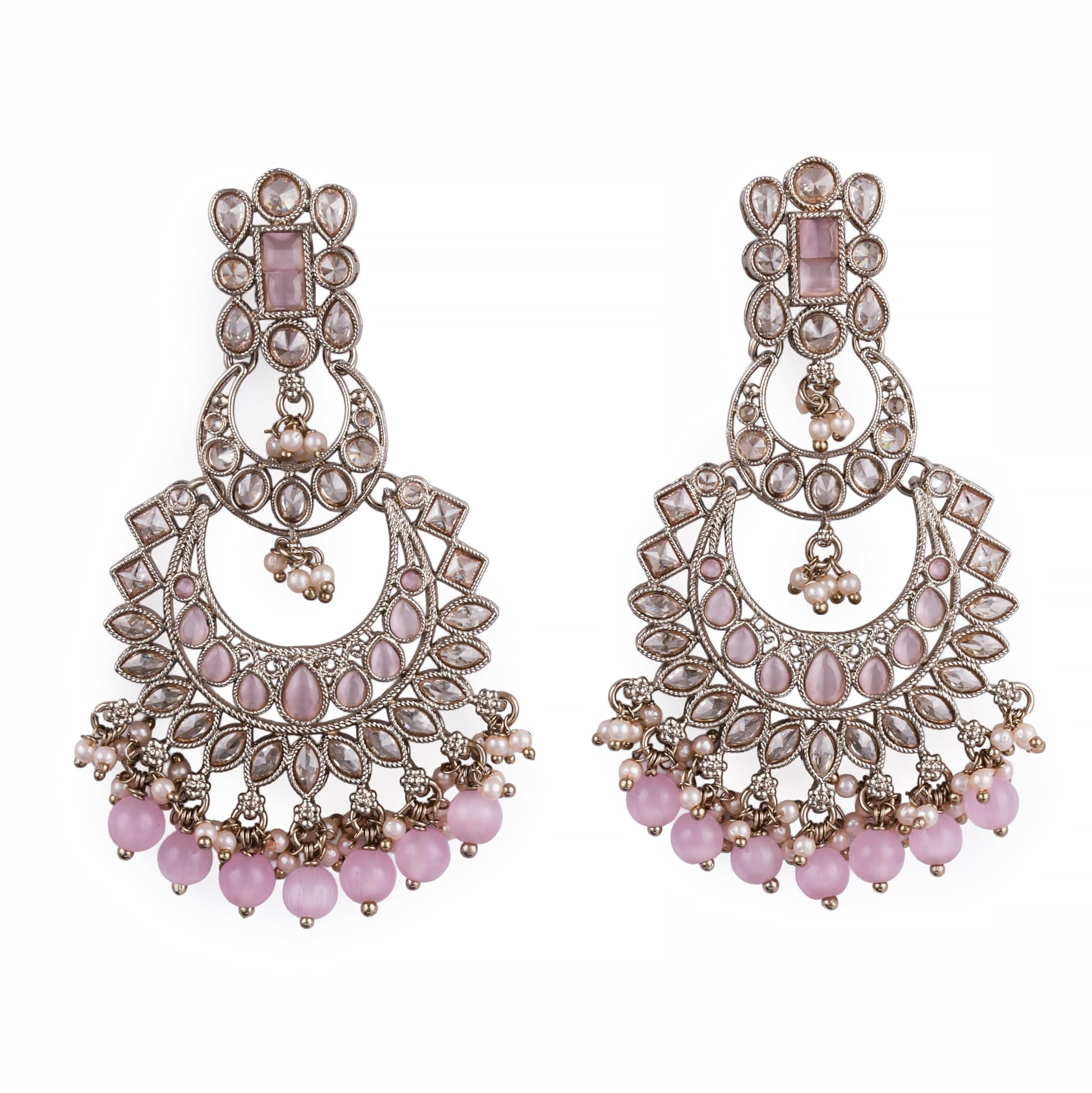 Saloni Fashion Jewellery Graceful Pear and Chandelier Shape Mother of Pearl Pink Uncut Kundan Stone Antique Gold Plated Earring For Women and Girls