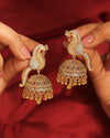 Peacock Design Gold Plated CZ Studded Brass Jhumki Earring