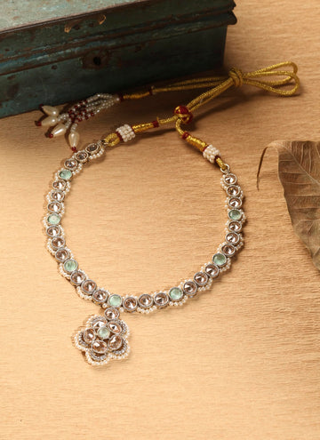 Saloni Fashion Jewellery Royal Round and Circle Shape Sky Blue Kundan Stone Antique Gold Plated Choker Necklace Set For Women and Girls