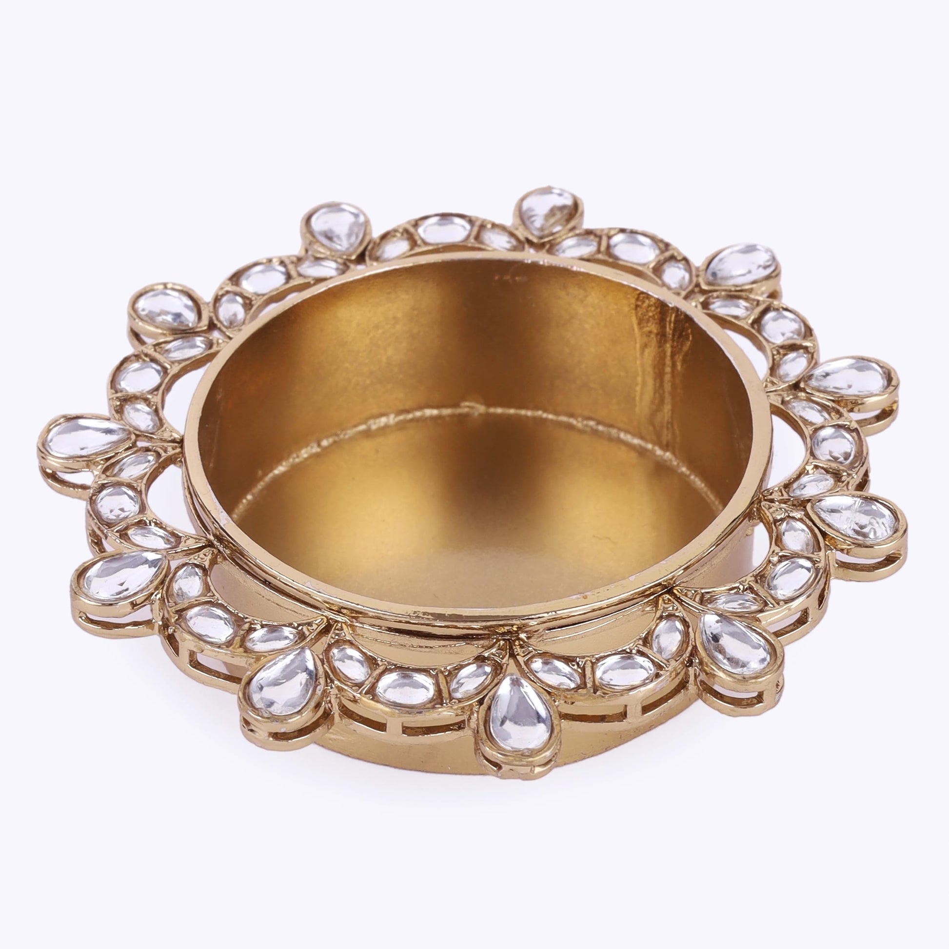 Saloni Fashion Jewellery Traditional Appealing Half Moon and Oval Shape Brass Gold Plated Festival Decorative Deep / Diya