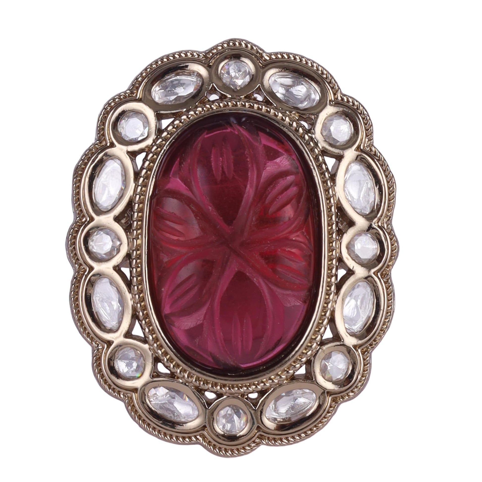 Saloni Fashion Jewellery Dazzling Round Shape Gold Plated Adjustable Finger Ring For Women and Girls