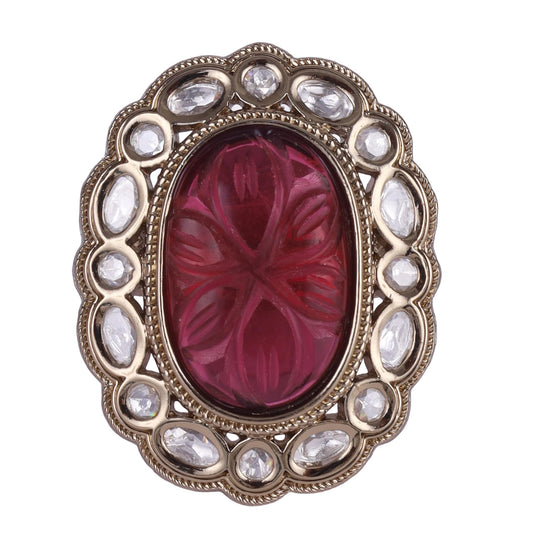 Saloni Fashion Jewellery Dazzling Round Shape Gold Plated Adjustable Finger Ring For Women and Girls