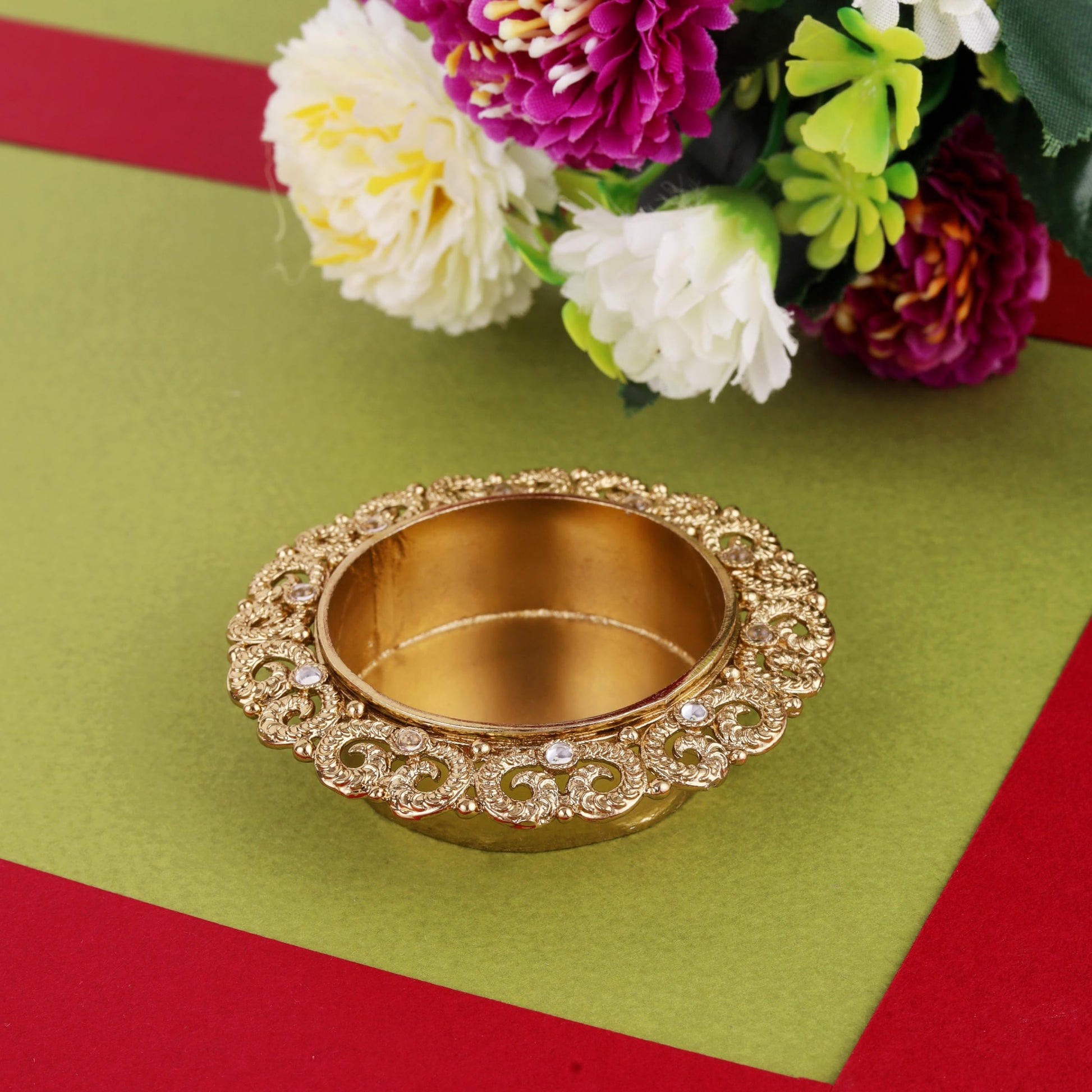 Saloni Fashion Jewellery Traditional Elegant Peacock Design Brass Gold Plated Festival Decorative Deep / Diya