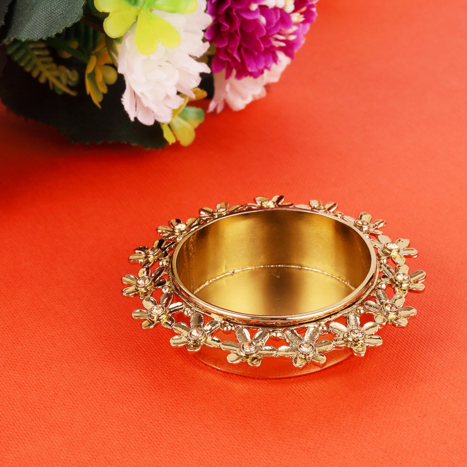 Saloni Fashion Jewellery Traditional Attractive Flower Design Brass Gold Plated Festival Decorative Deep / Diya