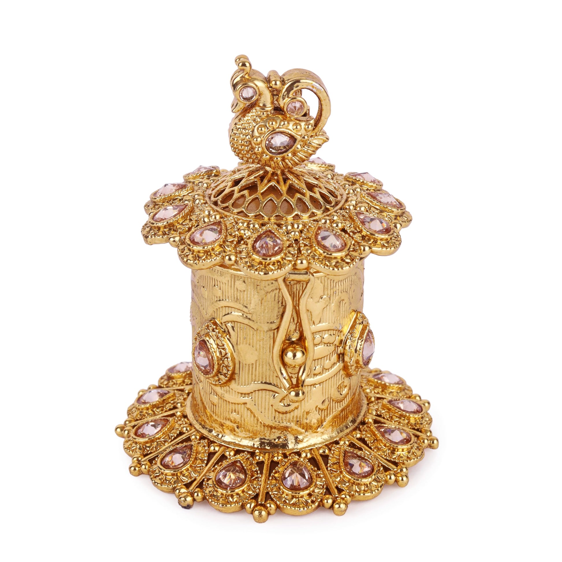 Saloni Fashion Jewellery Traditional Oval and Peacock Design Gold Plated Sindoor Dani/Dibbi For Women