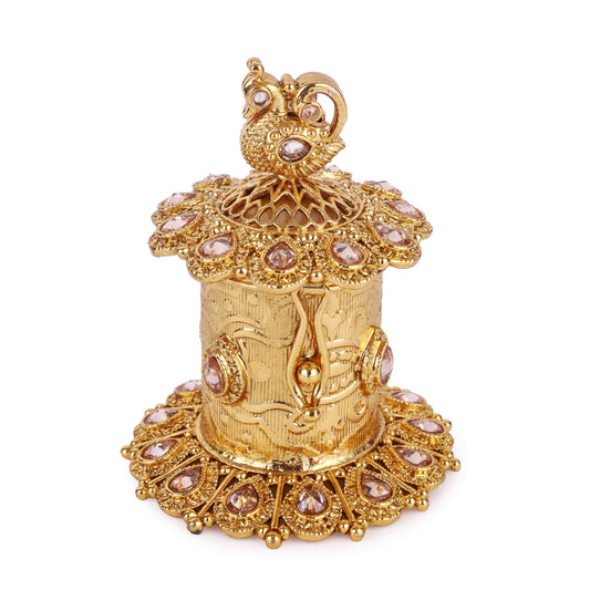 Saloni Fashion Jewellery Traditional Oval and Peacock Design Gold Plated Sindoor Dani/Dibbi For Women