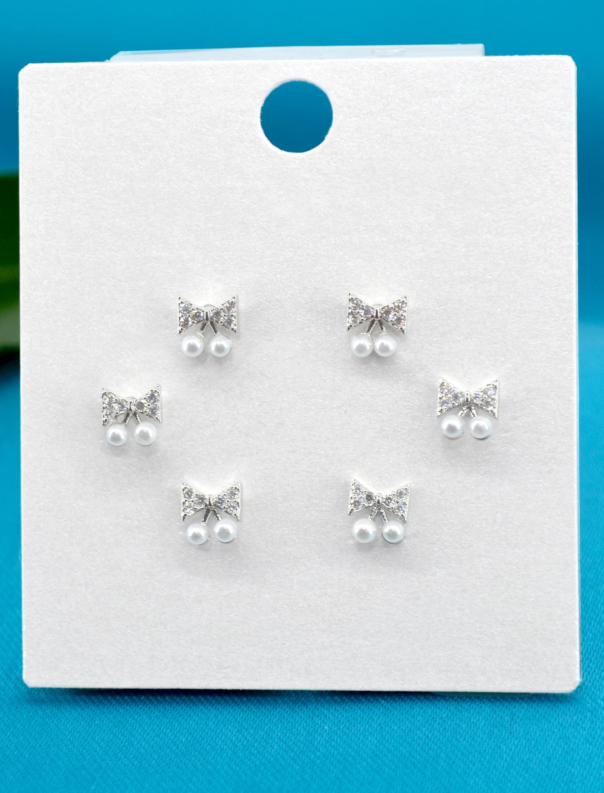 Saloni Fashion Jewellery Splendid Butterfly Shape Pearl Brass Silver Plated Set of 3 Combo Stud Earring For Women and Girls