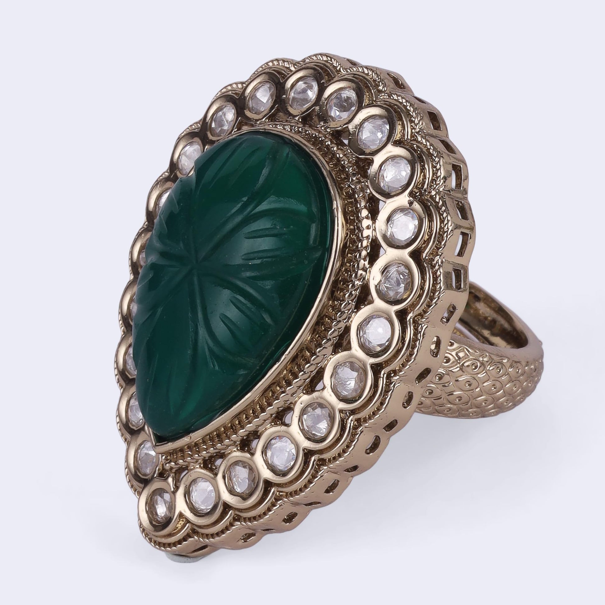 Saloni Fashion Jewellery Brilliant Oval Shape Gold Plated Adjustable Finger Ring For Women and Girls
