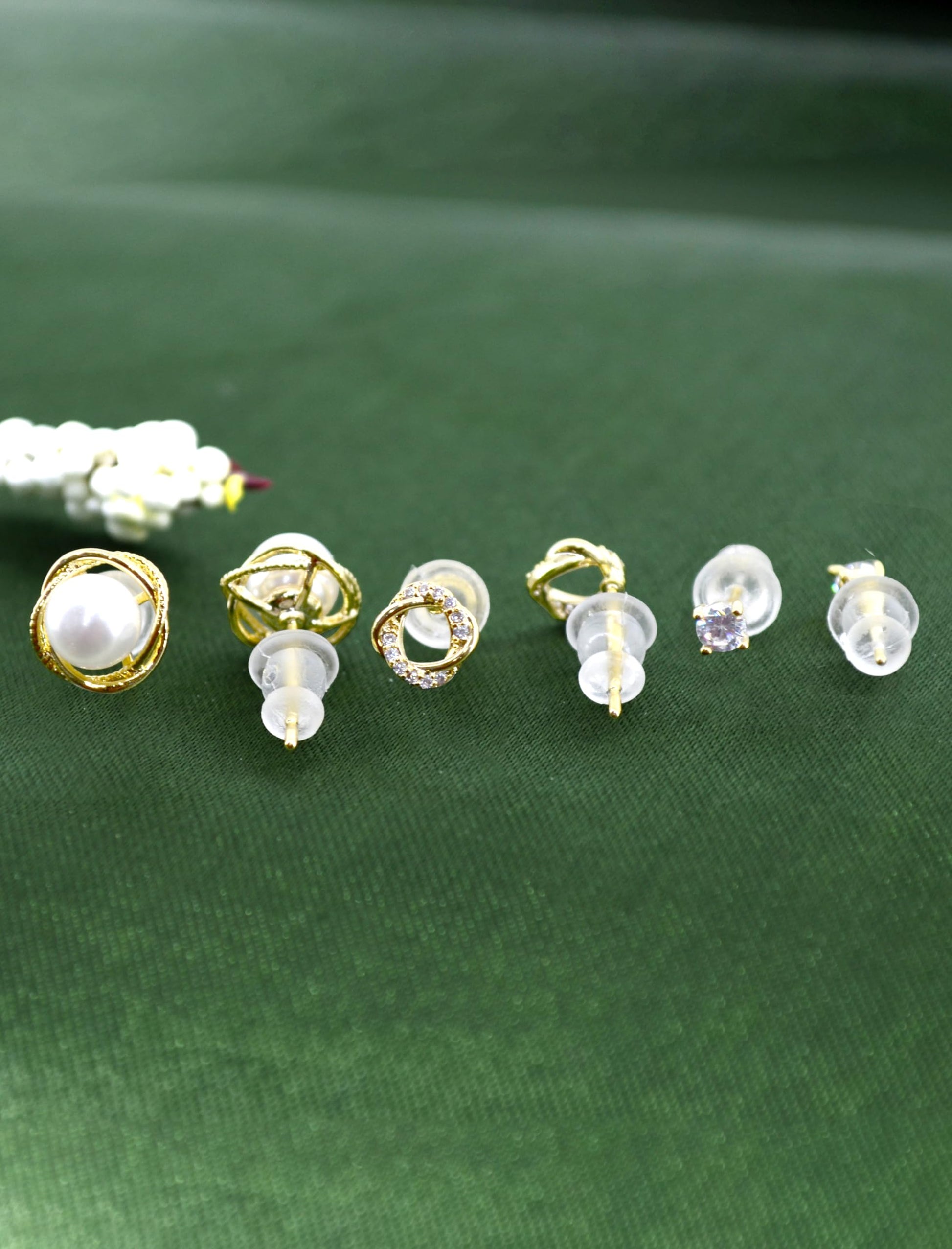 Saloni Fashion Jewellery Pretty Round Shape CZ Brass Gold Plated Set of 3 Combo Stud Earring For Women and Girls