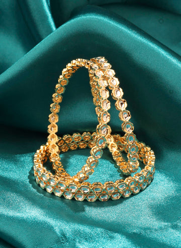 Saloni Fashion Jewellery Lavish Round Shape White Kundan Stone Gold Plated Set Of 4 Bangle Set For Women and Girls