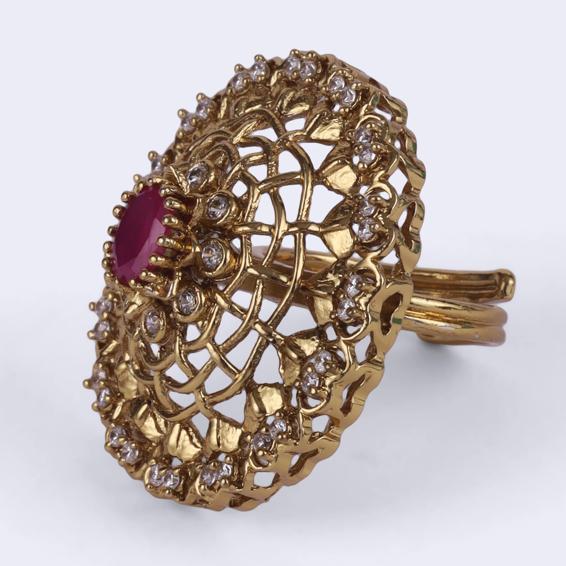 Saloni Fashion Jewellery Contemporary Round Shape Gold Plated Adjustable Finger Ring For Women and Girls
