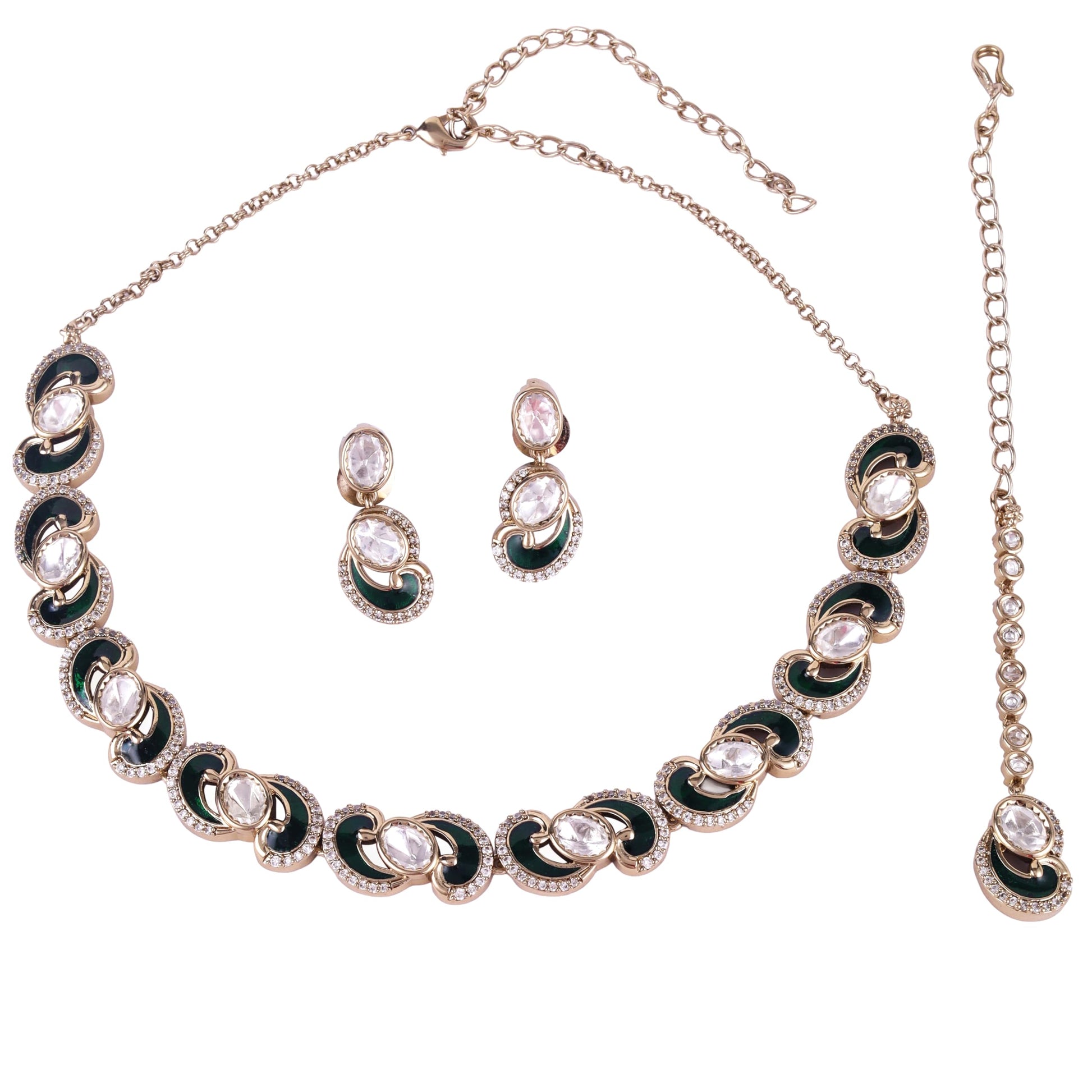 Saloni Fashion Jewellery Eye-Catchy Round and Paisley Design Gold Plated Choker Necklace Set With Maangikka For Women and Girls