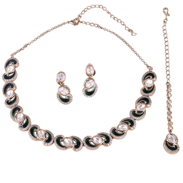 Saloni Fashion Jewellery Eye-Catchy Round and Paisley Design Gold Plated Choker Necklace Set With Maangikka For Women and Girls