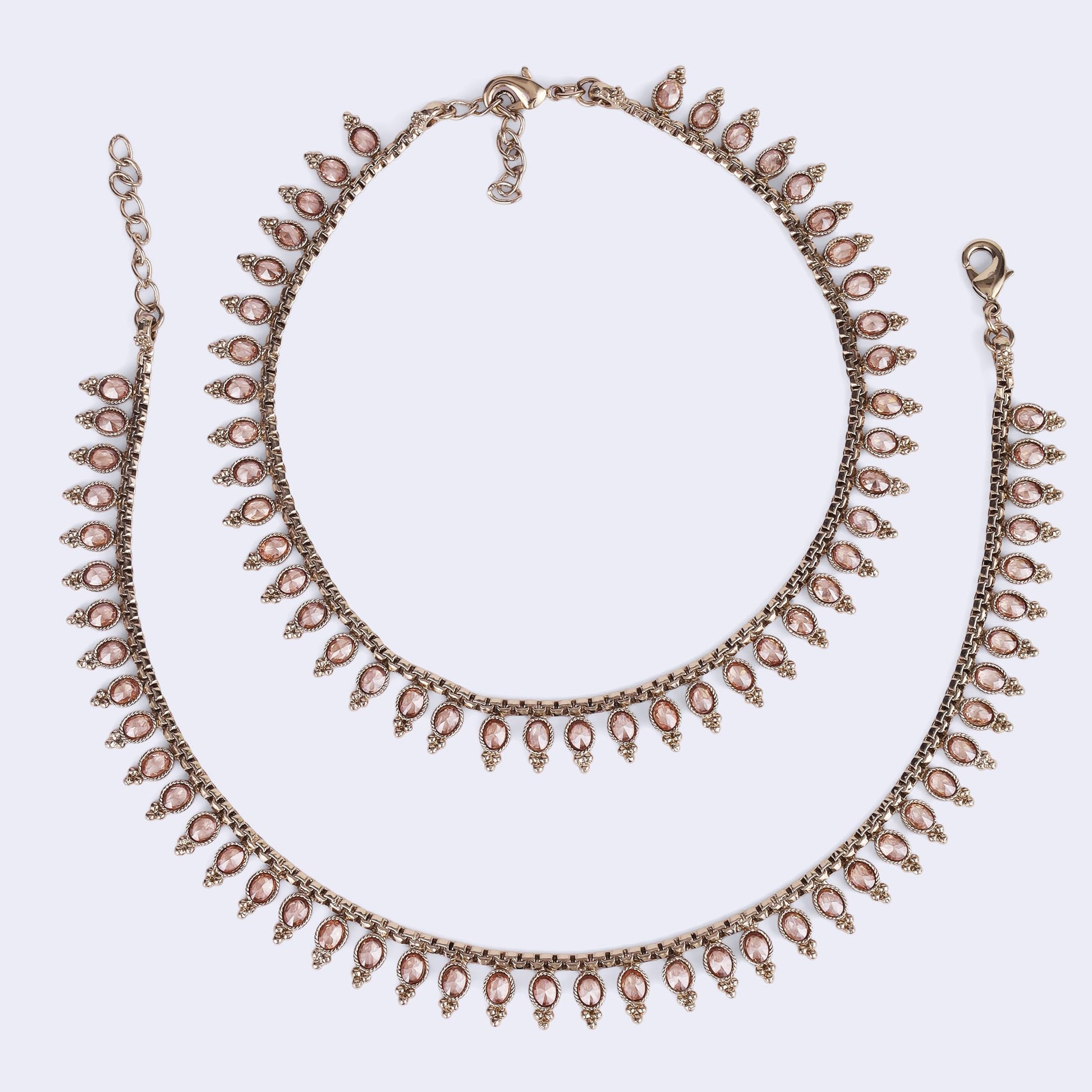 Saloni Fashion Jewellery Traditional Glimmery Oval Shape Gold Plated Set of 2 Anklet(Payal) For Women