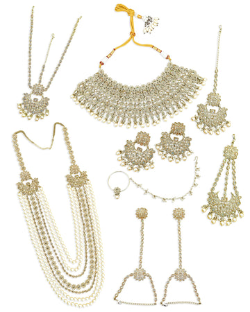 Saloni Fashion Jewellery Gorgeous Chandelier and Round Oval Shape Uncut Kundan Gold Plated Bridal Jewellery Sets For Women and Girls