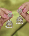 Round and Pear Shape Silver Plated Pearl Brown Kundan Stone Jhumki Earring