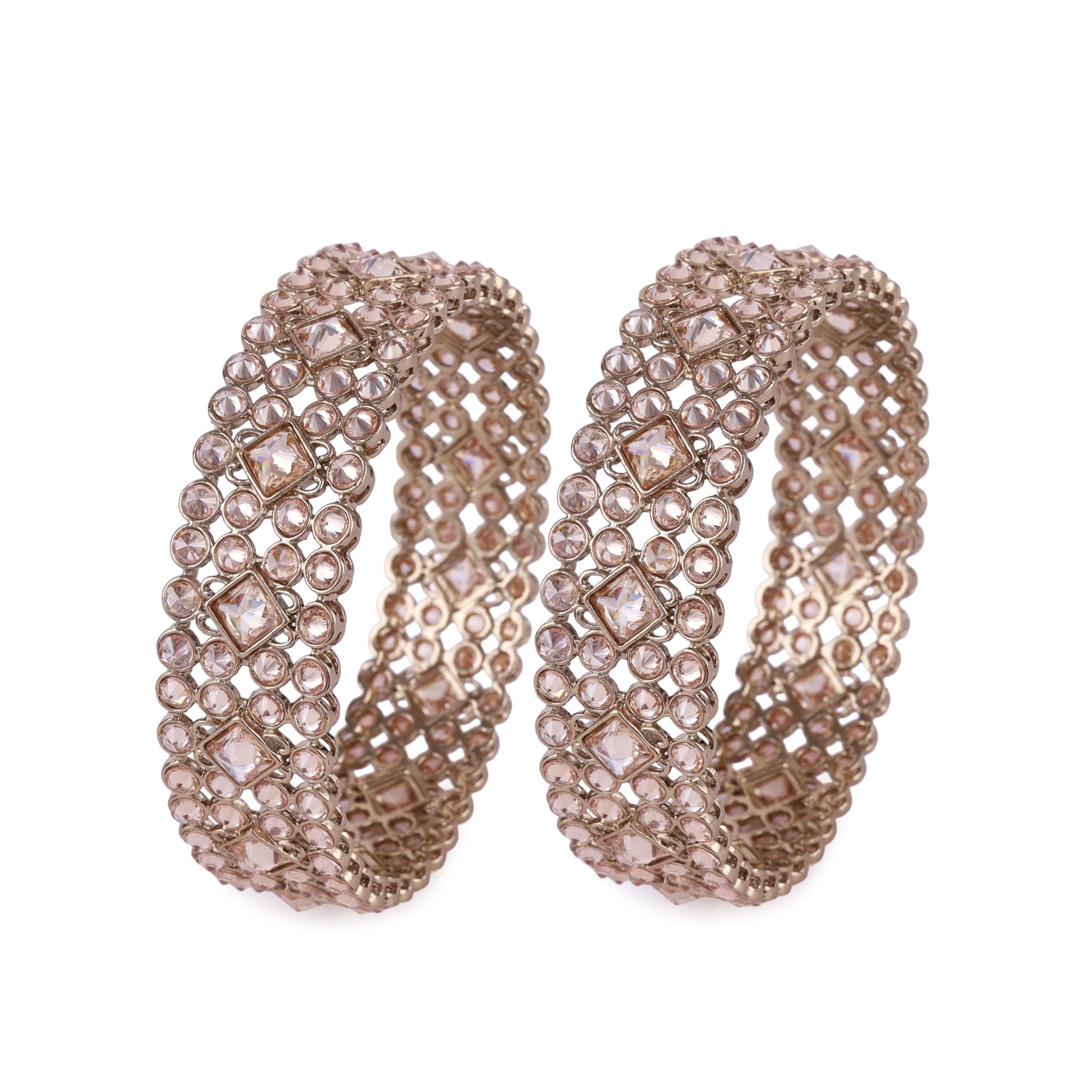Saloni Fashion Jewellery Traditional Dazzling Round and Rectangle Gold Plated Brown Stone Set of 2 Bangles For Women