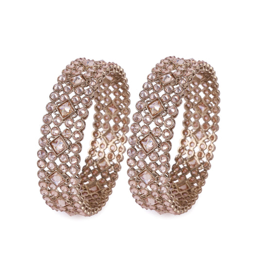 Saloni Fashion Jewellery Traditional Dazzling Round and Rectangle Gold Plated Brown Stone Set of 2 Bangles For Women