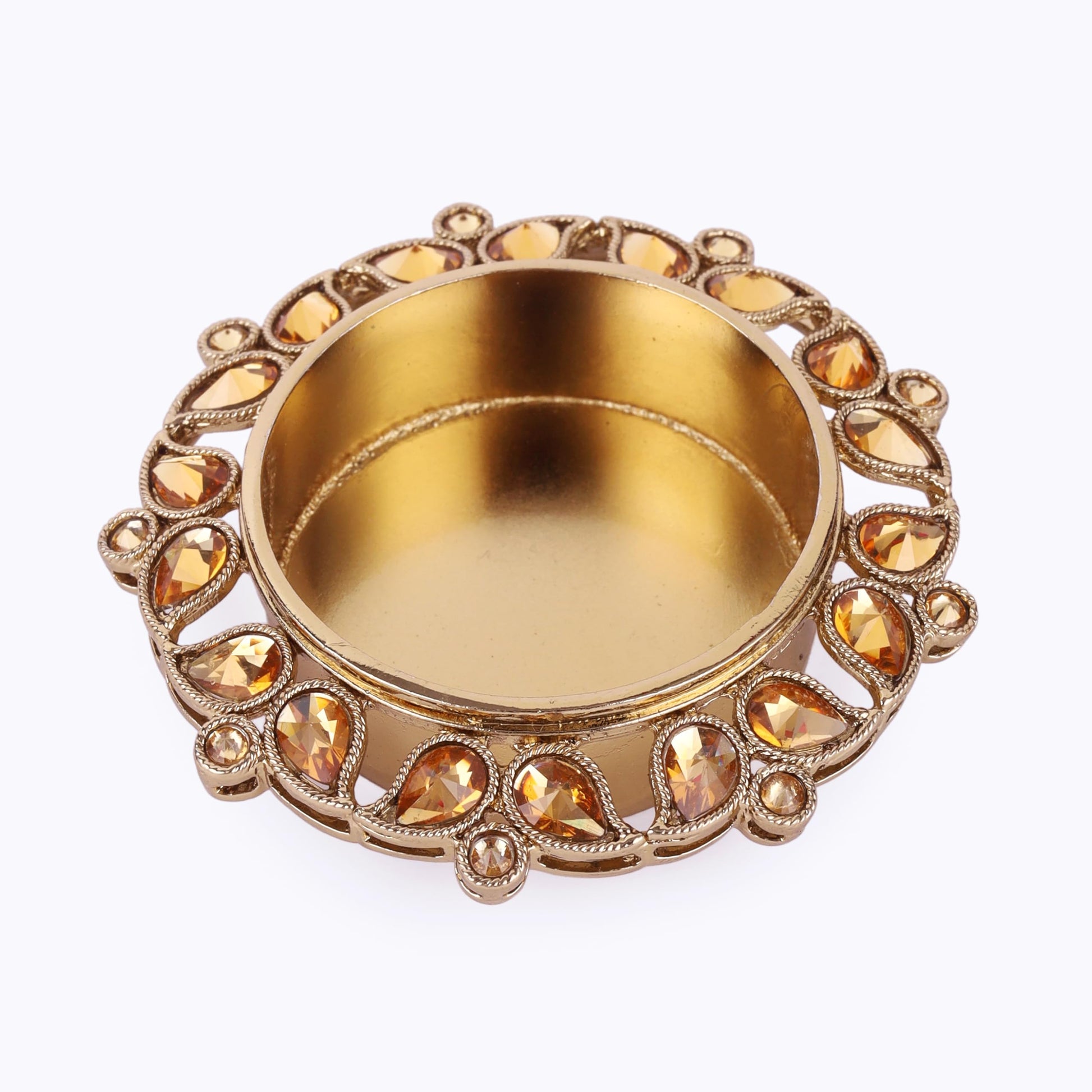 Saloni Fashion Jewellery Traditional Designer Paisley and Round Shape Brass Gold Plated Brown Stone Festival Decorative Deep / Diya