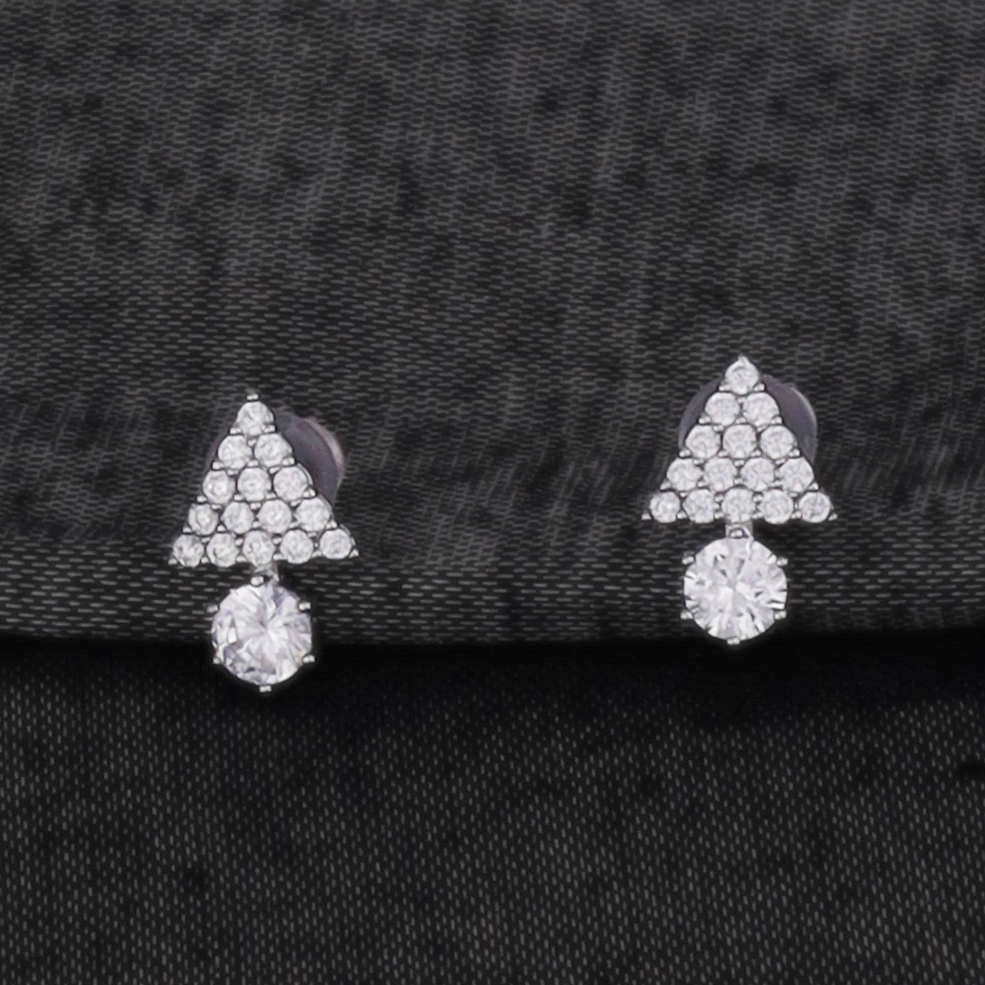 Saloni Fashion Jewellery Exotic Trangle Shape Studded CZ Silver Plated Stud Earring For Women