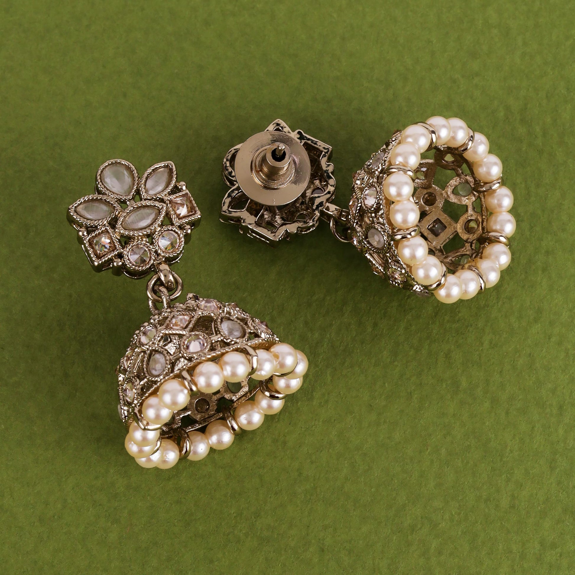 Saloni Fashion Jewellery Amazing Flower Design White Uncut Kundan Stone Antique Gold Plated Jhumki Earring For Women and Girls