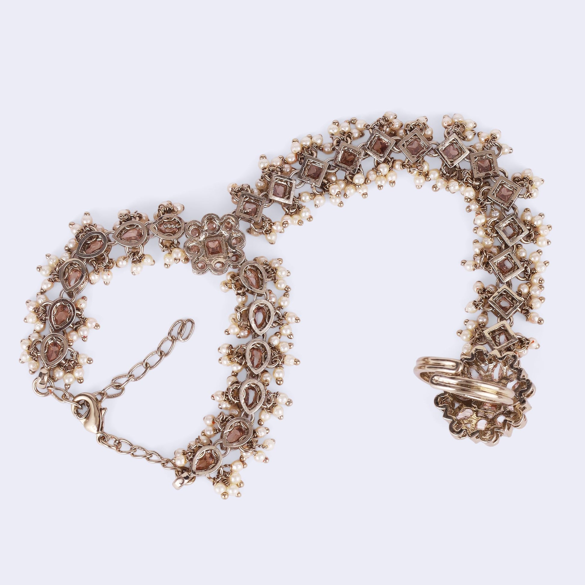 Saloni Fashion Jewellery Traditional Fabulous Flower and Oval Design Gold Plated Pearl Set of 2 Adjustable Hathphool(Panja) For Women