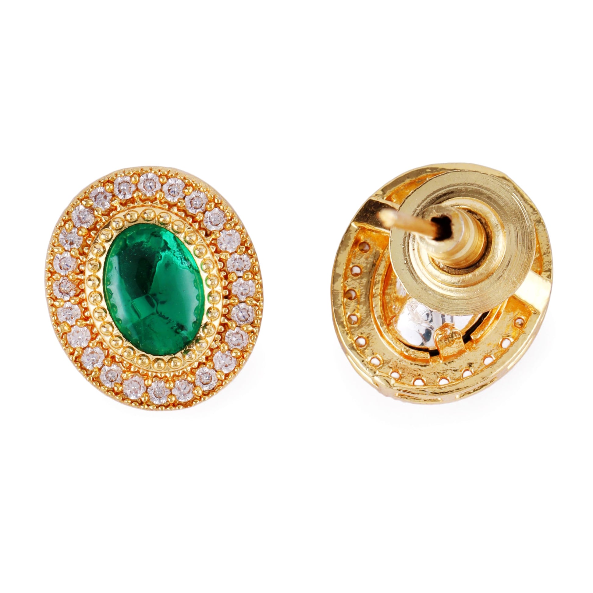 Saloni Fashion Jewellery Traditional Round Shape Golden Balls Green Stone Gold Plated Choker Necklace Set For Women