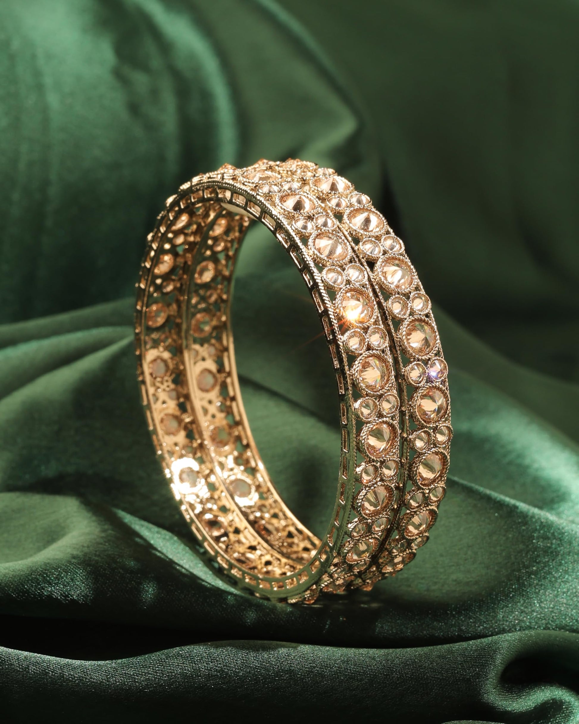 Saloni Fashion Jewellery Royal Round Shape Antique Gold Plated Brown Uncut Kundan Stone Set Of 2 Bangle Set For Women and Girls