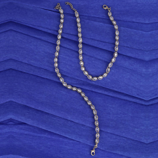 Saloni Fashion Jewellery Traditional Oval Shape Gold Plated Set of 2 Anklet(Payal) For Women