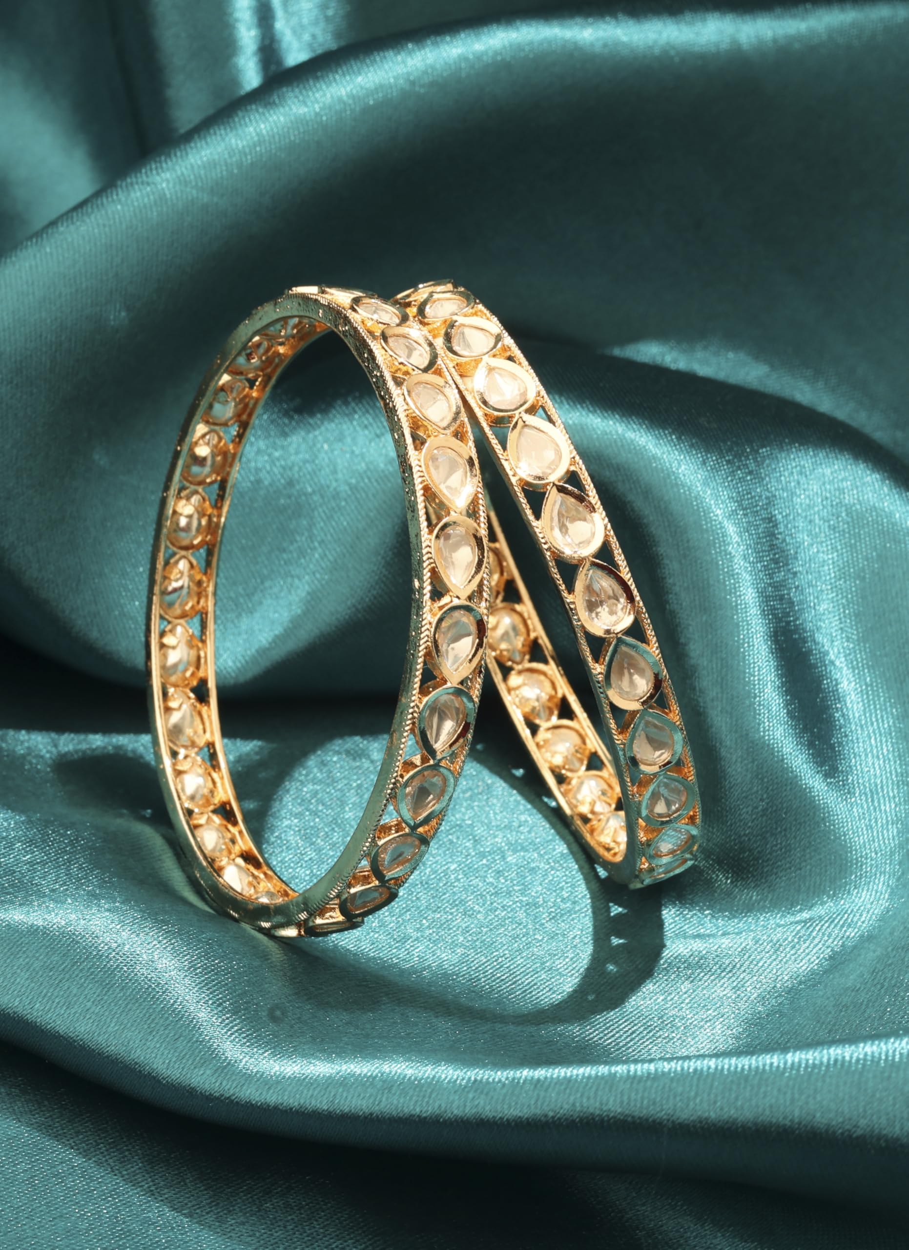 Saloni Fashion Jewellery Royal Oval Shape White Kundan Stone Gold Plated Set Of 2 Bangle Set For Women and Girls
