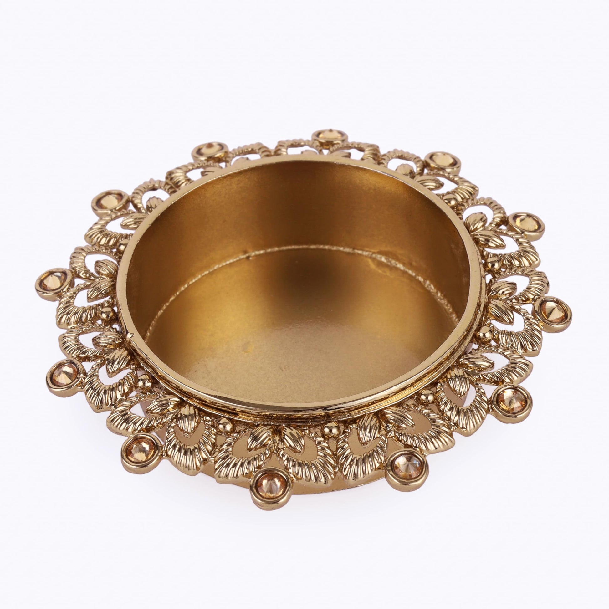 Saloni Fashion Jewellery Traditional Delightful Leaf and Round Shape Brass Gold Plated Brown Stone Festival Decorative Deep / Diya