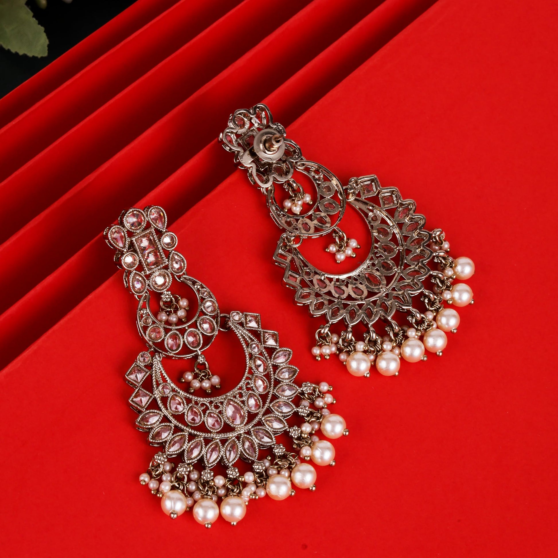 Saloni Fashion Jewellery Incredible Pear and Chandelier Shape Mother of Pearl White Uncut Kundan Stone Antique Gold Plated Earring For Women and Girls