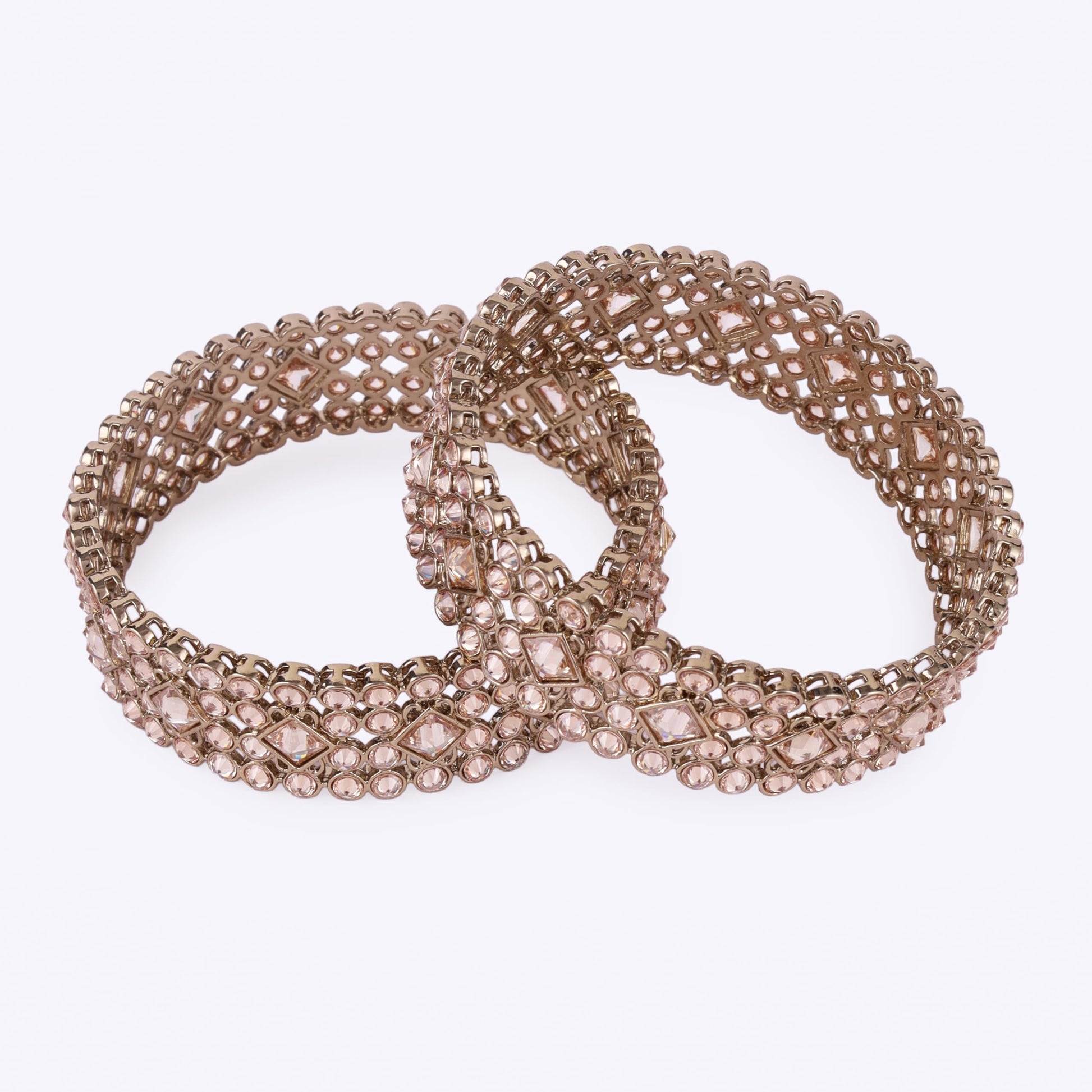 Saloni Fashion Jewellery Traditional Dazzling Round and Rectangle Gold Plated Brown Stone Set of 2 Bangles For Women