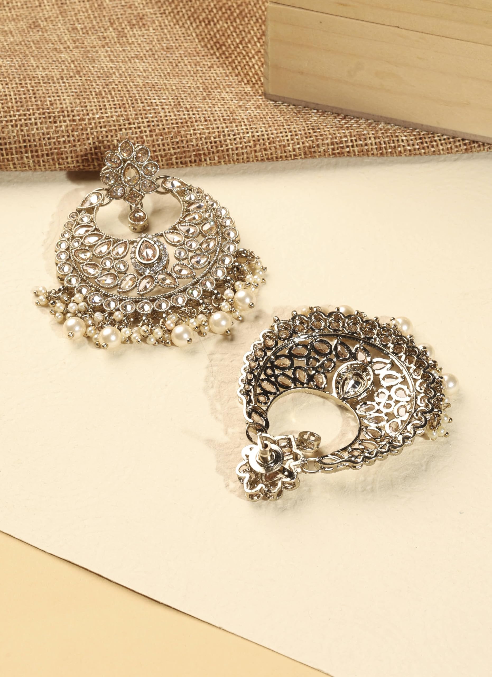 Saloni Fashion Jewellery Lovely Chandelier Shape Brown Kundan Stone Antique Gold Plated Chandelier Earring For Women and Girls