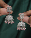 Square Shape Silver Plated Pink Kundan Stone Jhumki Earring