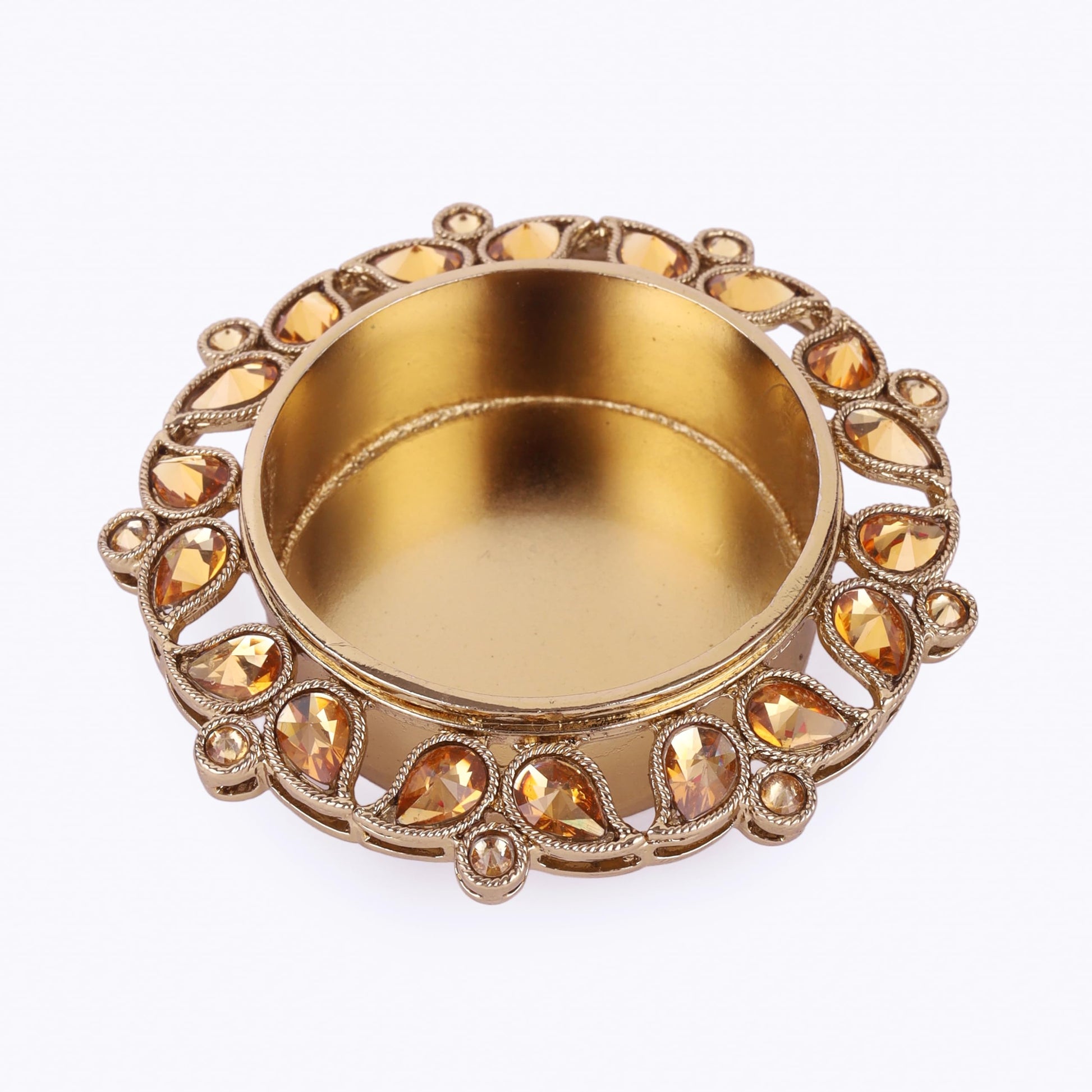 Saloni Fashion Jewellery Traditional Designer Paisley and Round Shape Brass Gold Plated Brown Stone Festival Decorative Deep / Diya