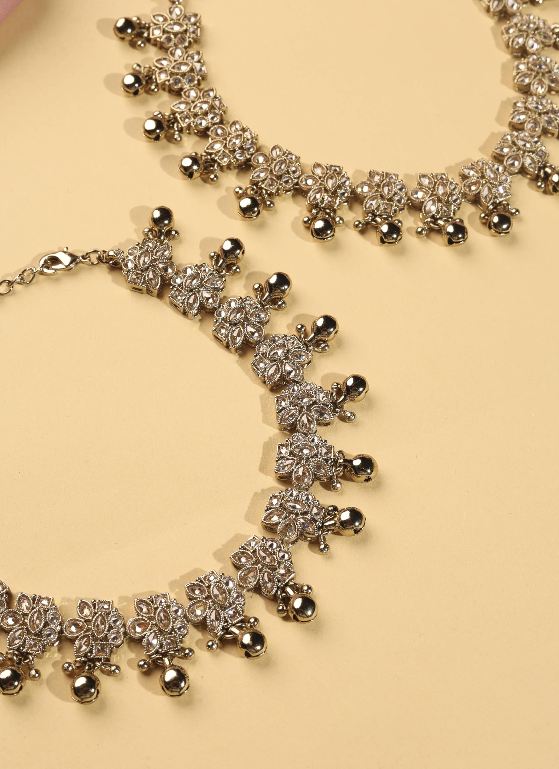 Saloni Fashion Jewellery Delightful Flower Design with Golden Ball Brown Kundan Stone Antique Gold Plated Set of 2 Anklet(Payal) For Women and Girls