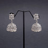 Pear and Flower Shape White Uncut Kundan Stone Silver Plated Jhumki Earring