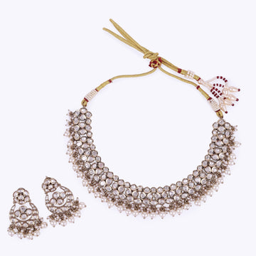 Saloni Fashion Jewellery Marvellous Round Shape and Pearls Guchha Gold Plated Choker Necklace Set For Women and Girls