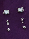 Modish Heart Shape CZ Brass Silver Plated Set of 3 Combo Stud Earring