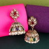 Oval Shape Multi Uncut Kundan Stone Antique Gold Plated Jhumki Earring