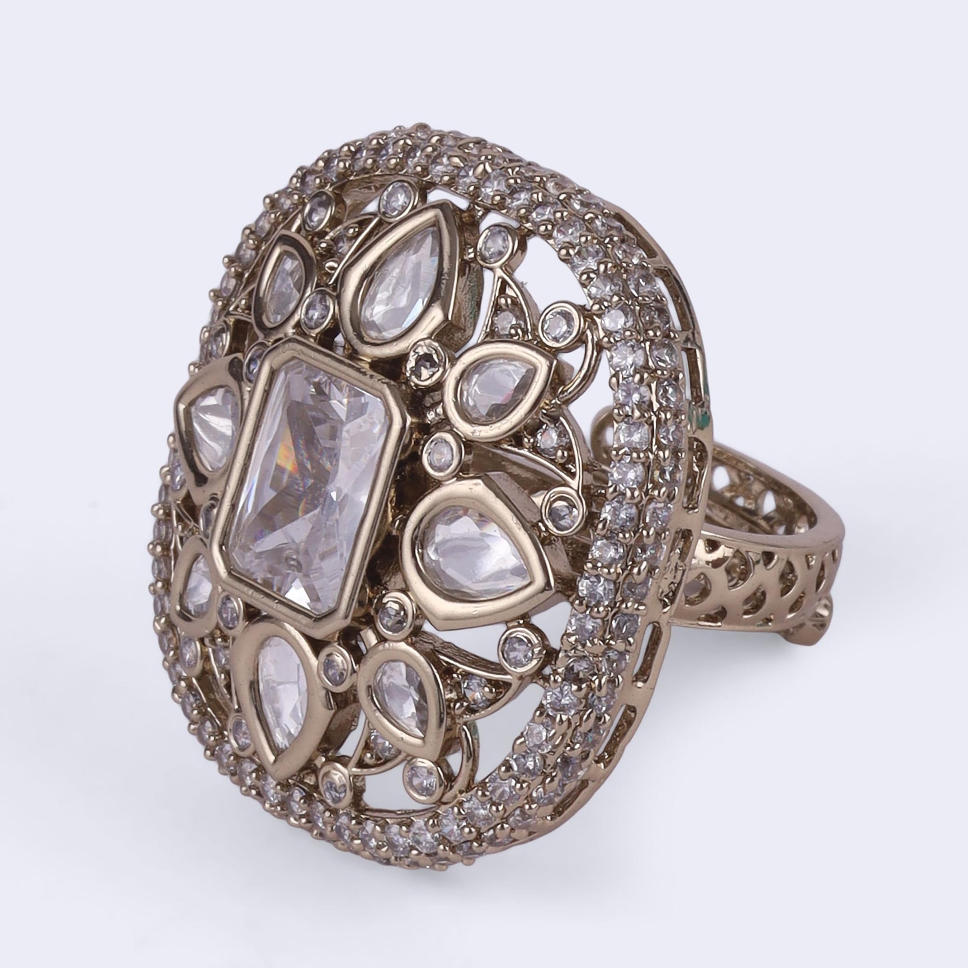 Saloni Fashion Jewellery Astonish Round and Oval Shape Gold Plated Adjustable Finger Ring For Women and Girls